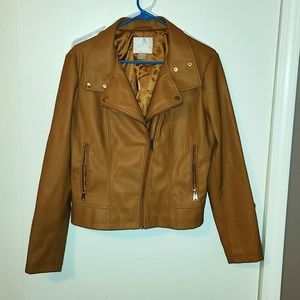 Rachel Parcell Moto Bomber Jacket Size L Faux Leather Asymmetric Zipper Snap Up